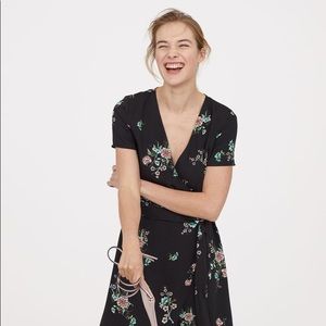 H&M Long wrap dress in black floral, new w/ tags